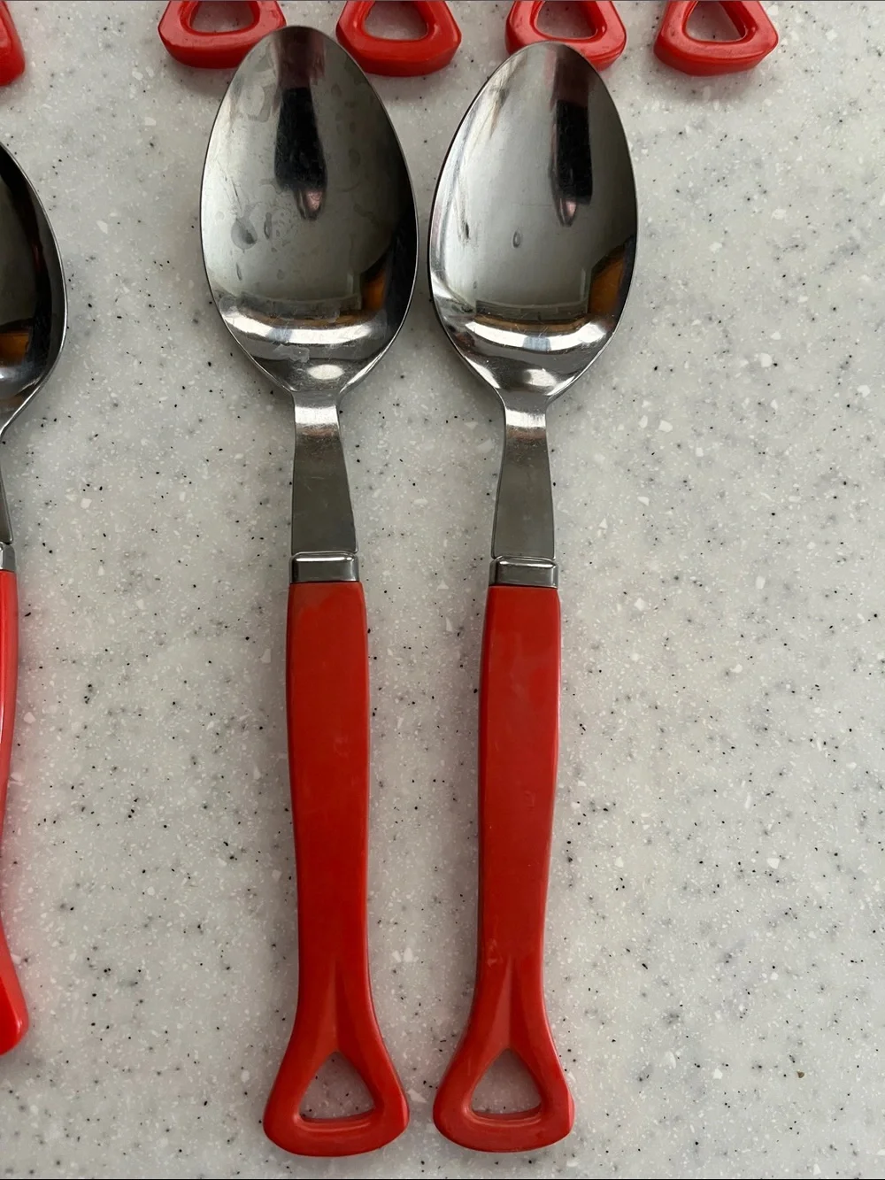 Vtg IIC Stainless Japan Red Handle Flatware 4 Settings 2 Serving Spoons *READ*